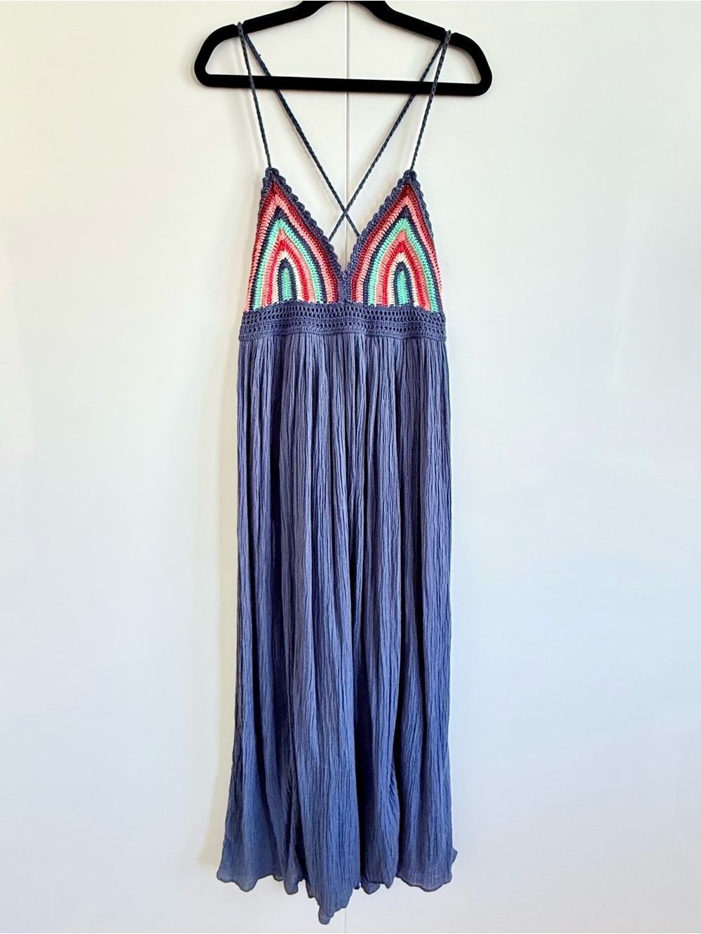 Aerie Crochet Rainbow Bodice Gauze Maxi Dress XS EUC